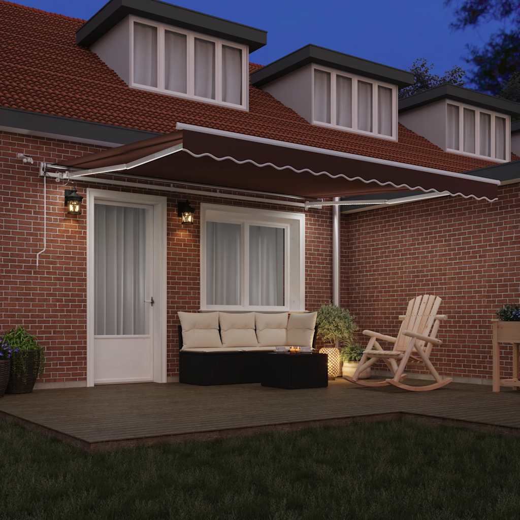 Toldo retrátil automático com luz LED 400x300 cm castanho