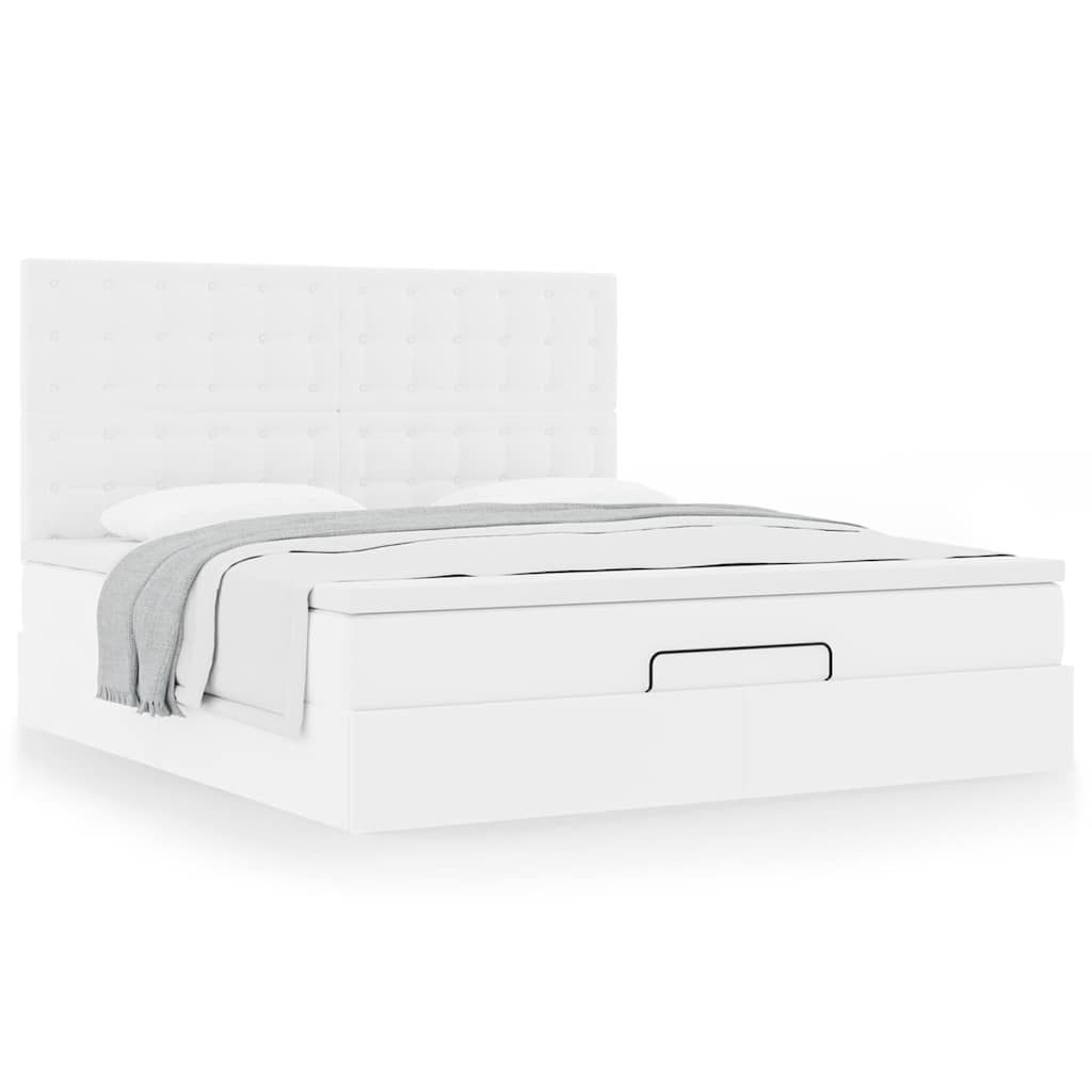 Estrutura de cama otomana com colchão branco couro falso