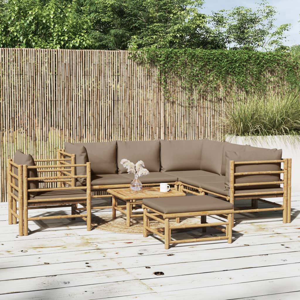 8 Pcs conj. lounge jardim bambu almofadões cinzento-acastanhado