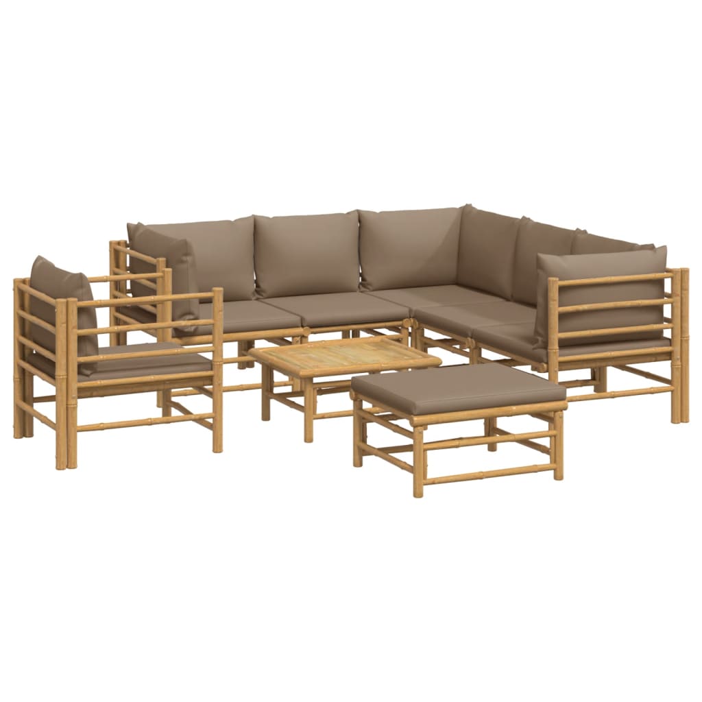 8 Pcs conj. lounge jardim bambu almofadões cinzento-acastanhado