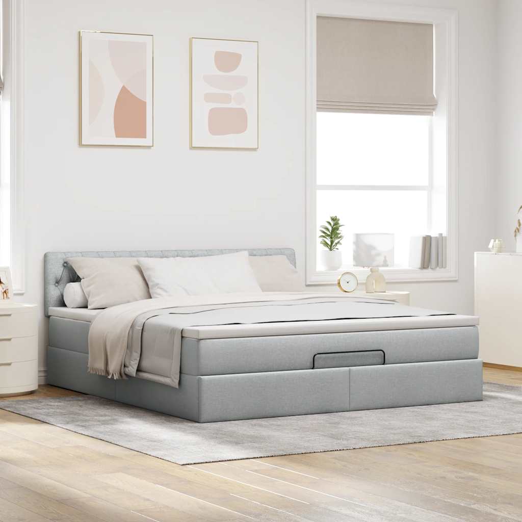 Cama otomana com colchão 160x200 cm tecido cinzento claro