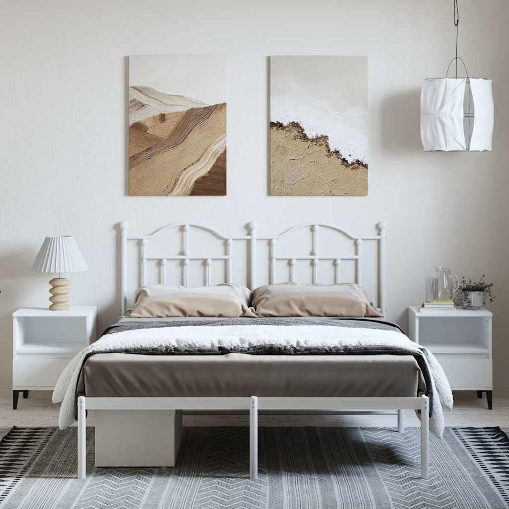 Estrutura de cama com cabeceira 150x200 cm metal branco