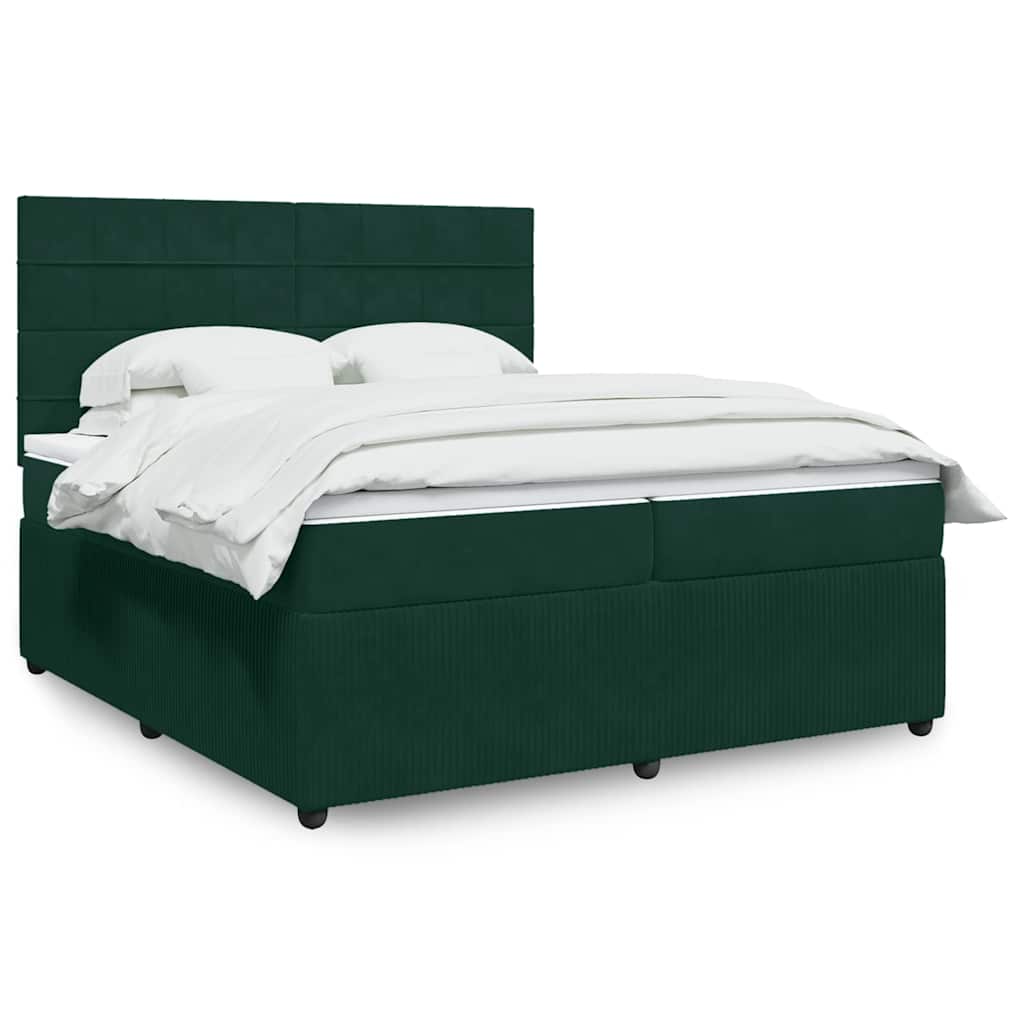 Cama com molas/colchão 200x200 cm veludo verde-escuro
