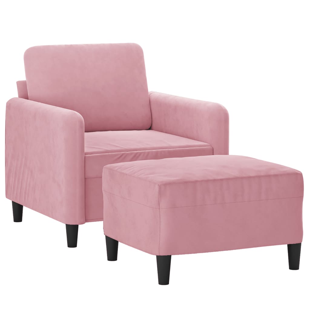 Poltrona com apoio de pés 60 cm veludo rosa