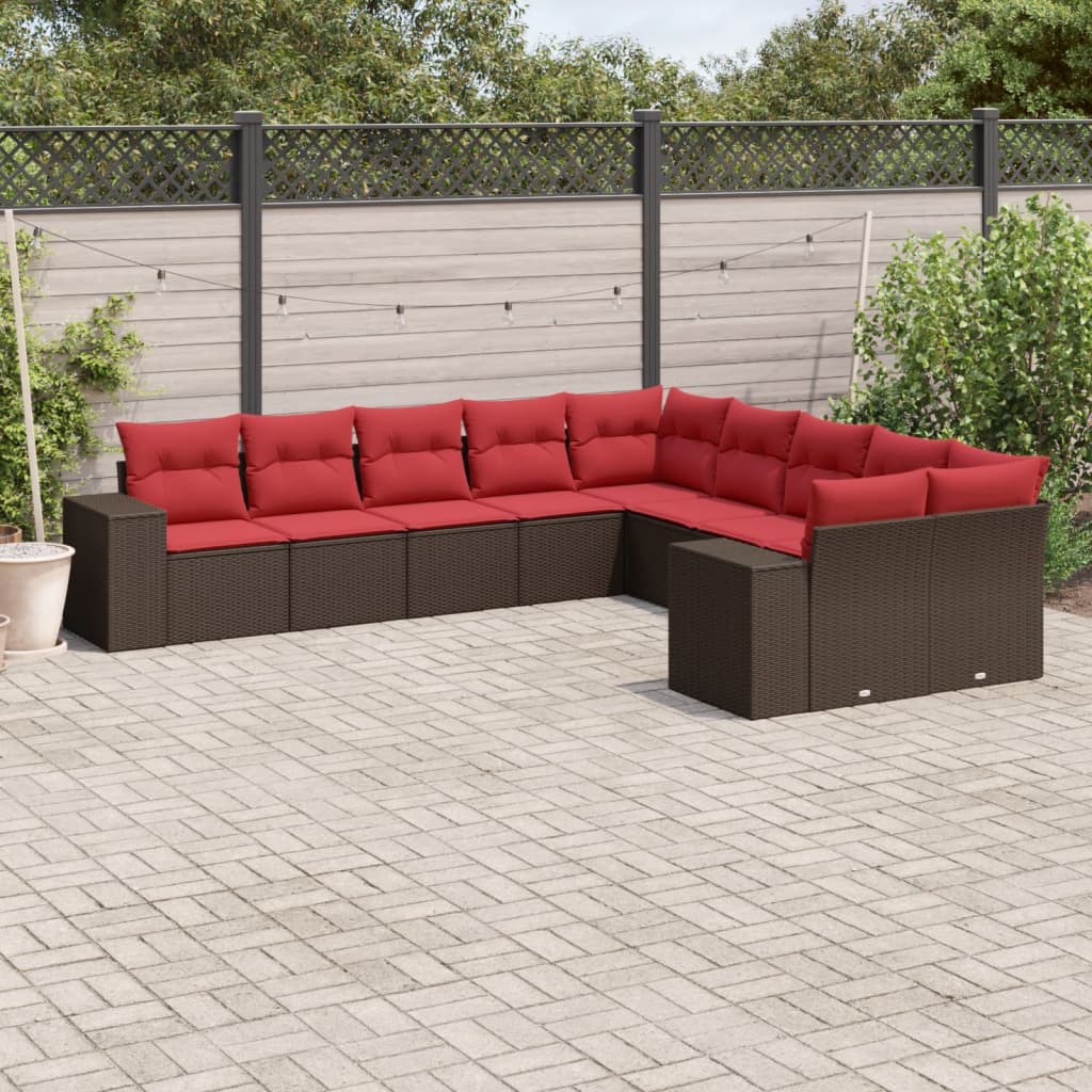 Conjunto de sofá de jardim com 10 peças e almofadas em rattan sintético marrom