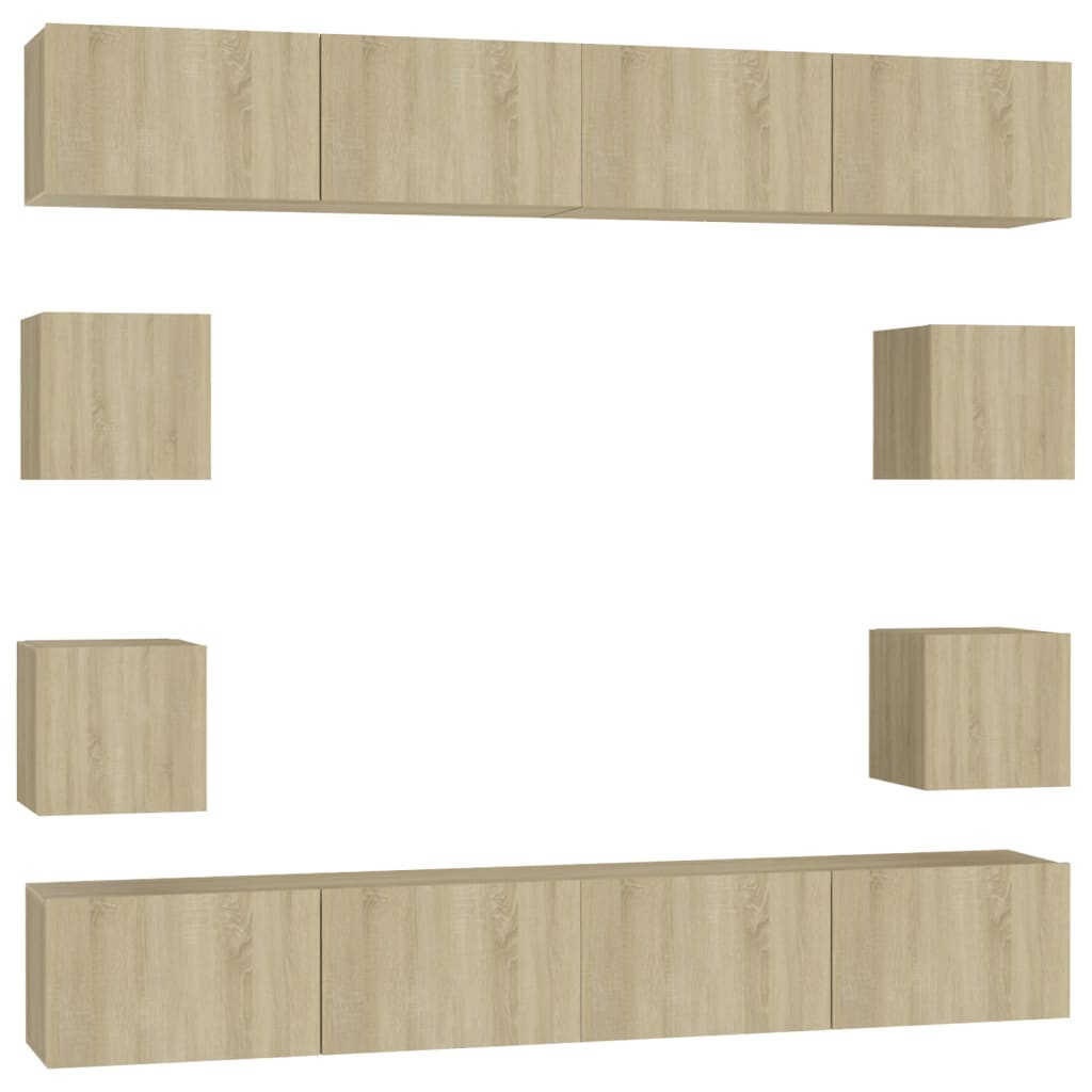 8Pcs conjunto móveis de TV derivados de madeira carvalho sonoma