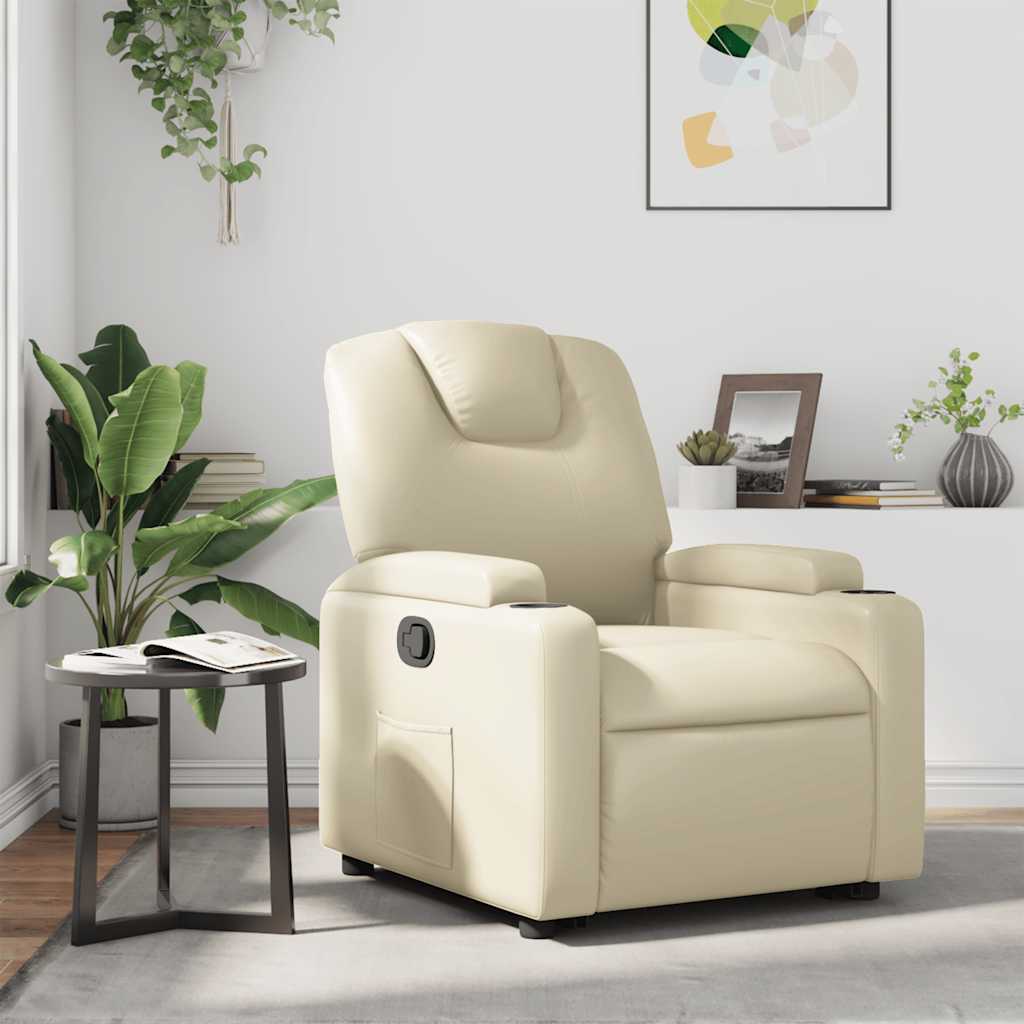 Poltrona reclinável couro artificial cor creme
