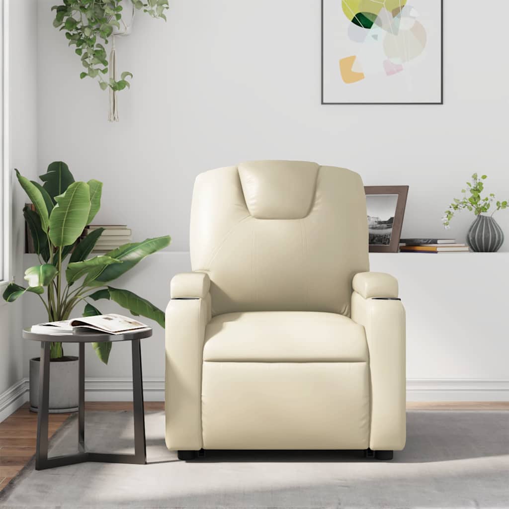 Poltrona reclinável couro artificial cor creme