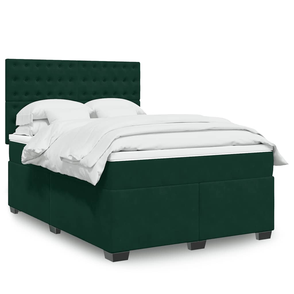Cama com molas/colchão 140x190 cm veludo verde-escuro