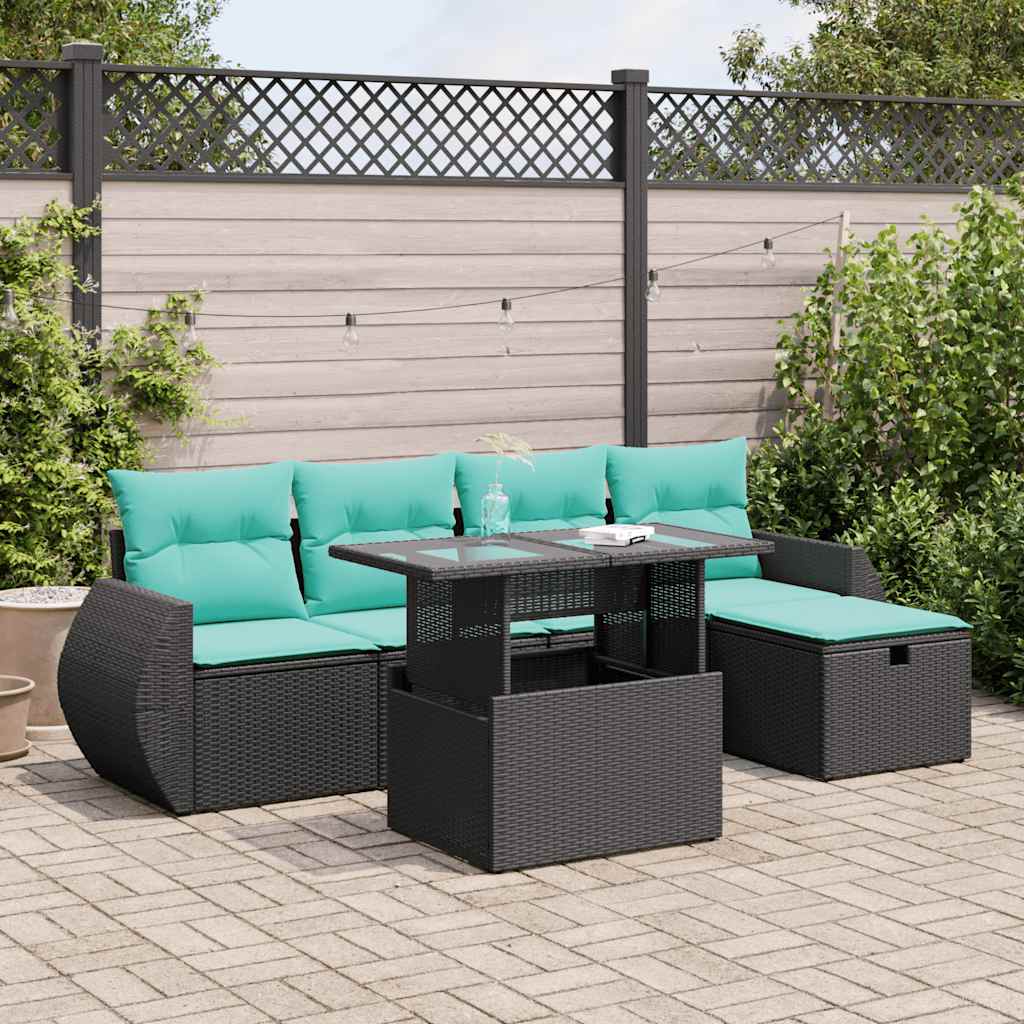 6 Pcs conjunto sofás jardim com almofadões PE/acácia cinzento