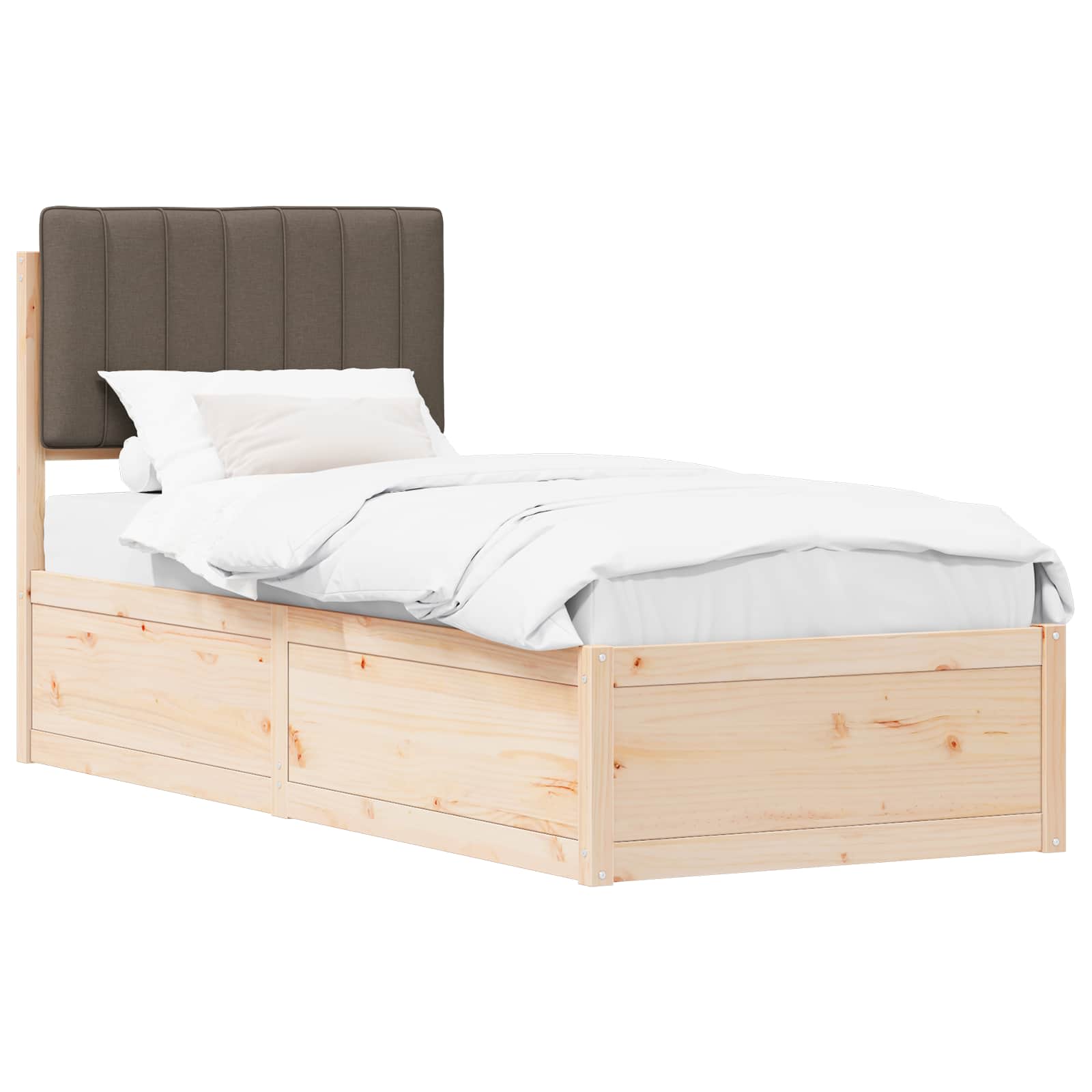 Estrutura de cama com cabeceira estofada cinzento-acastanhado