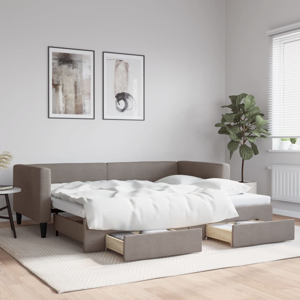 Sofá-cama c/ gavetão/gavetas 90x200 cm tecido cinza-acastanhado