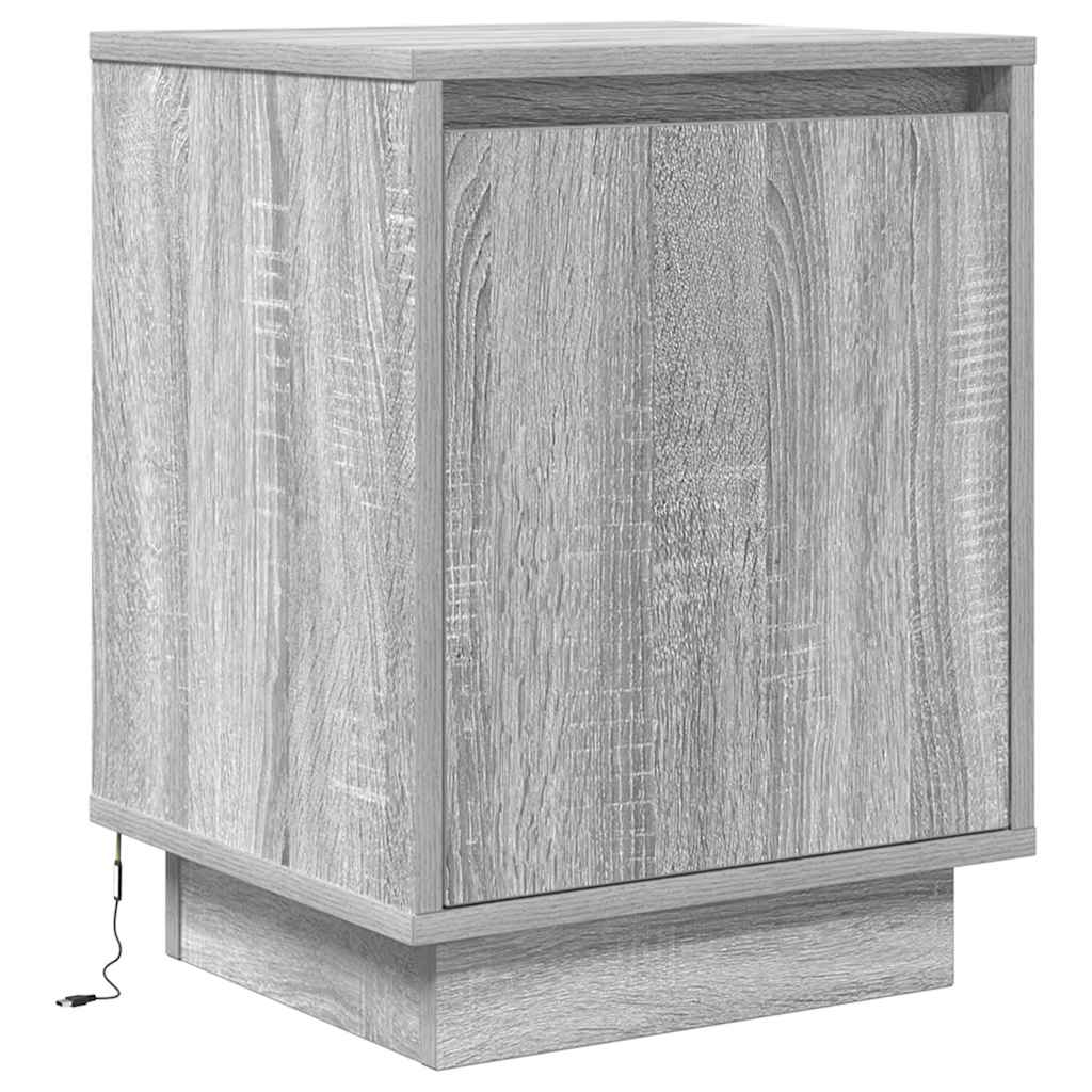 Mesa de cabeceira com luzes LED 38x34x50 cm cinzento-sonoma