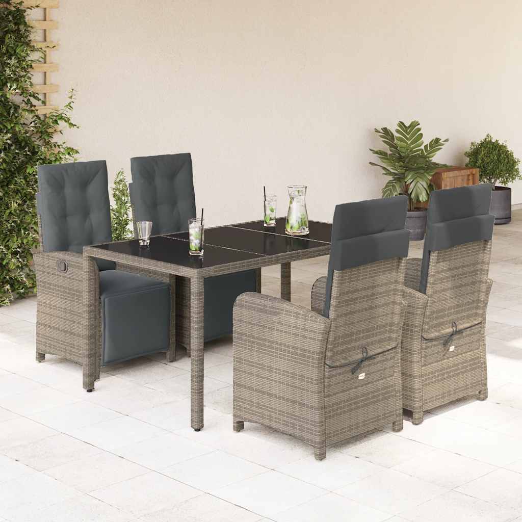 5 Pcs conjunto de jantar p/ jardim c/ almofadões vime PE cinza