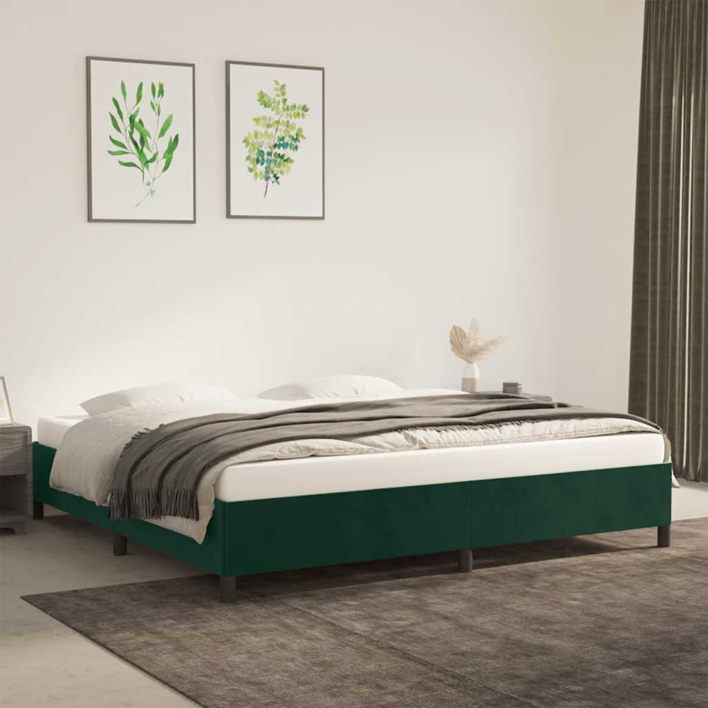 Estrutura de cama sem colchão 200x200 cm veludo verde-escuro