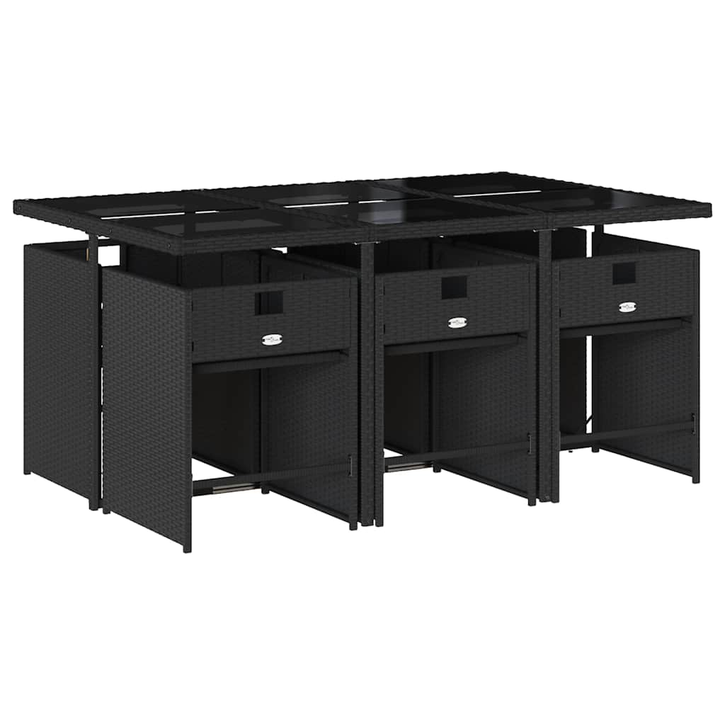 7 Pcs conjunto de jantar p/ jardim c/ almofadões vime PE preto