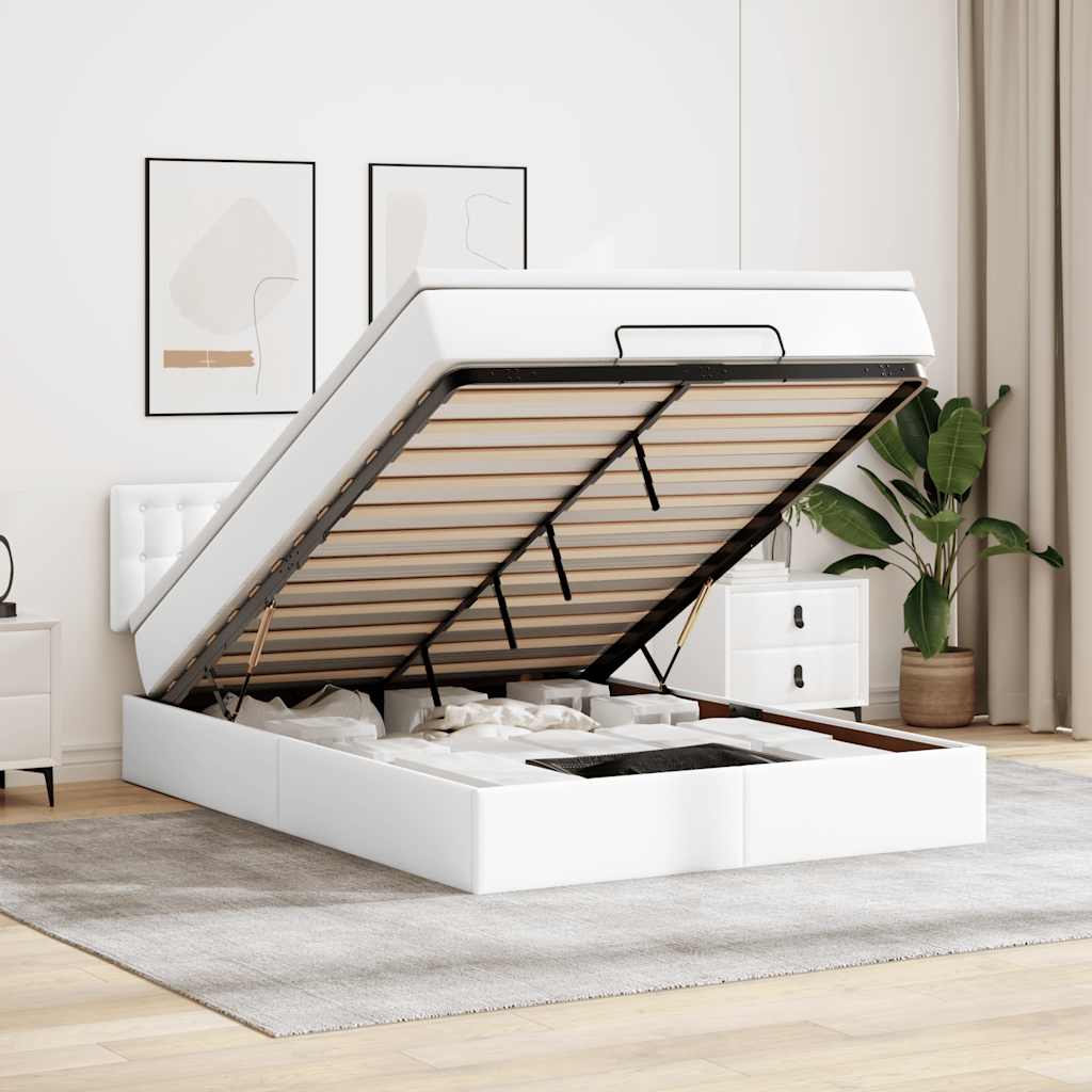 Estrutura de cama otomana com colchão 140x190 cm branca