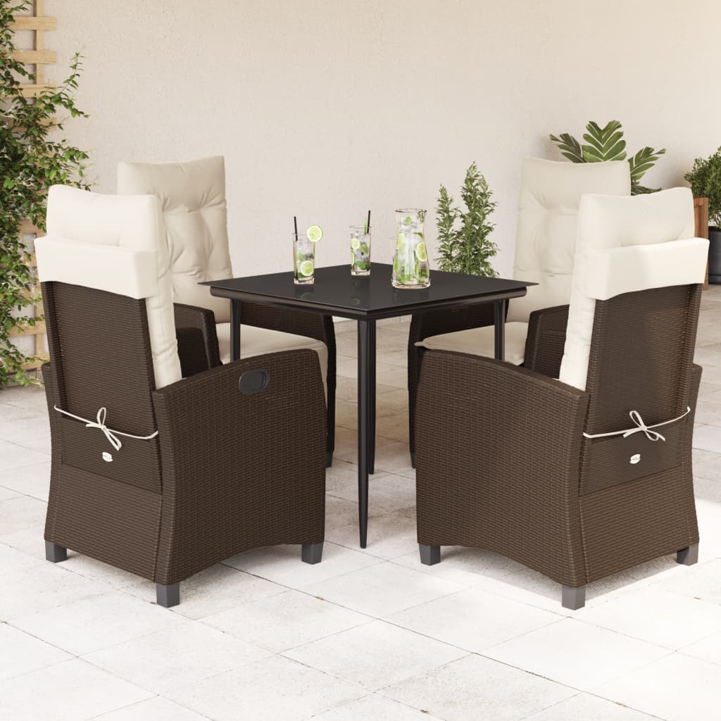 5 Pcs conjunto jantar p/ jardim c/ almofadões vime PE castanho