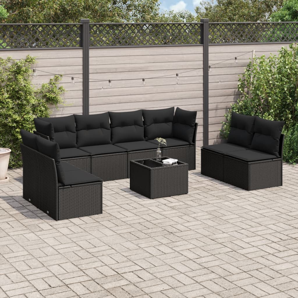 9 Pcs conjunto de sofás p/ jardim c/ almofadões vime PE preto