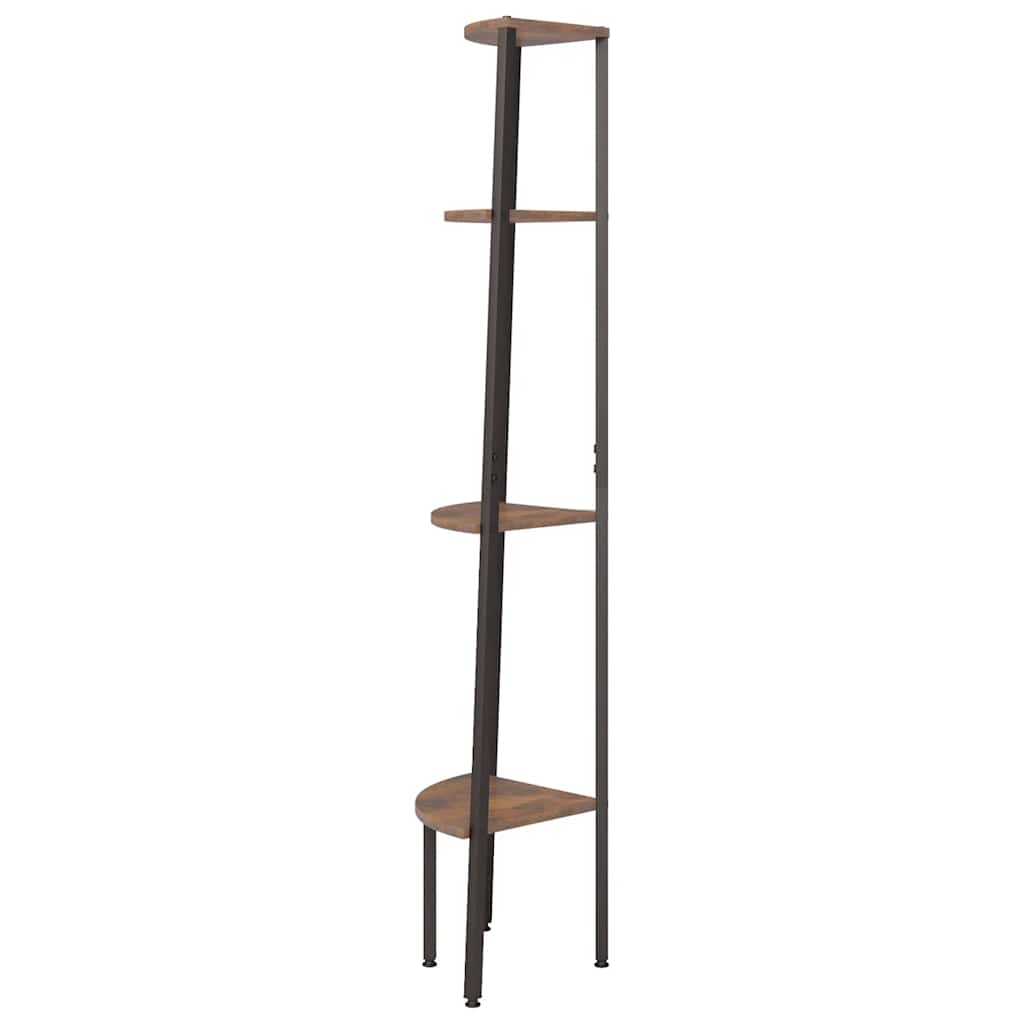 Prateleira de canto com 4 níveis, castanho escuro e preto, 45,5x31,5x150 cm