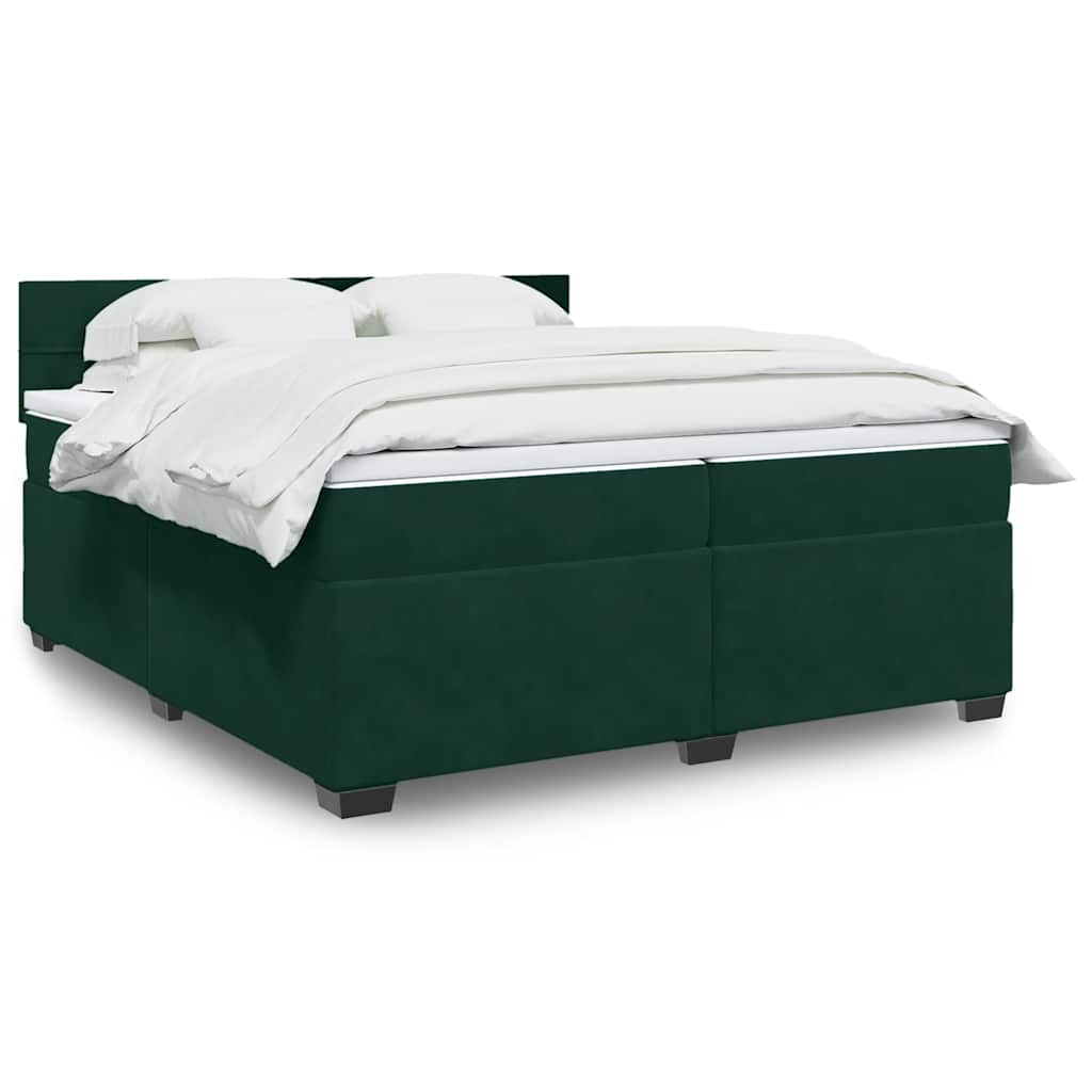 Cama com molas/colchão 200x200 cm veludo verde-escuro