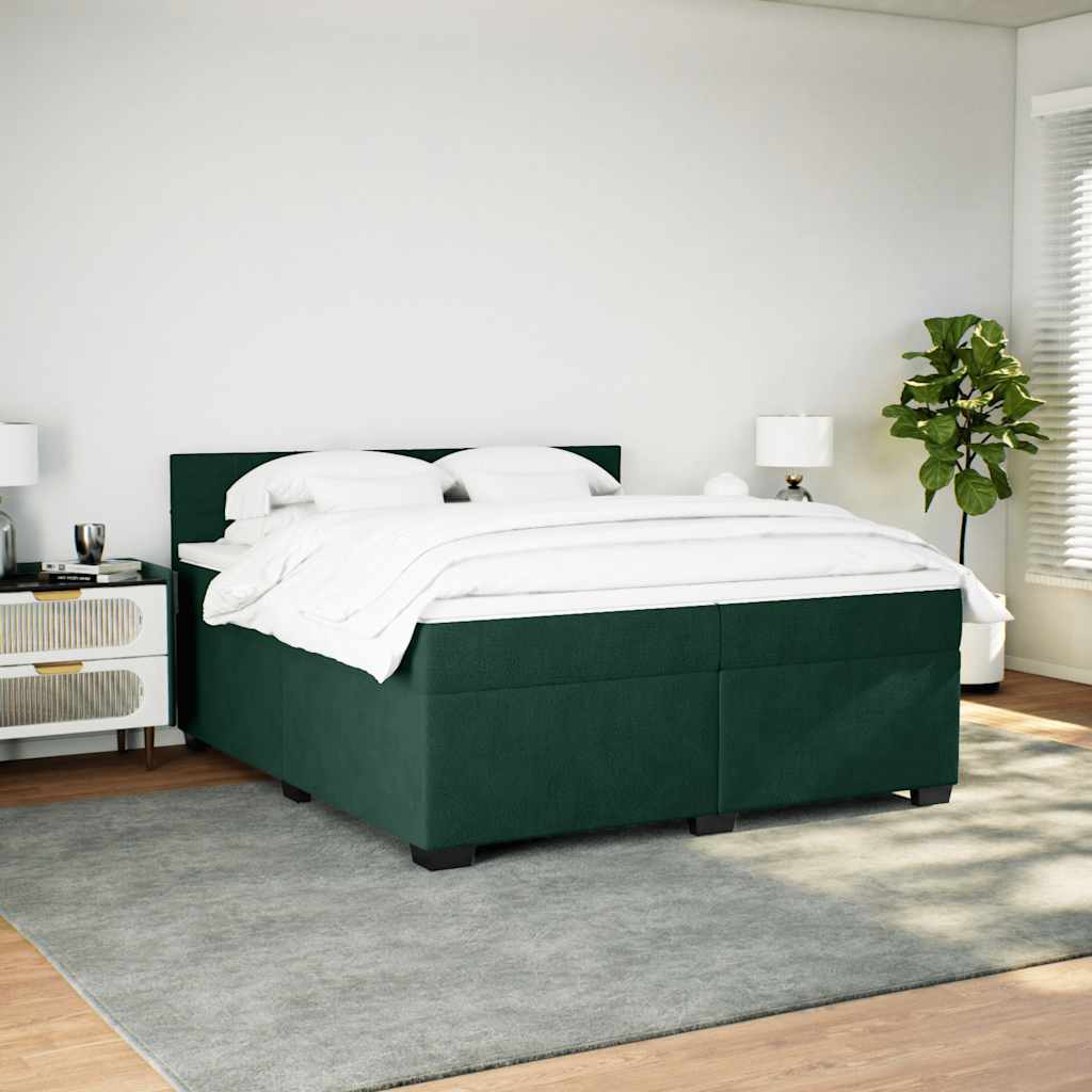 Cama com molas/colchão 200x200 cm veludo verde-escuro
