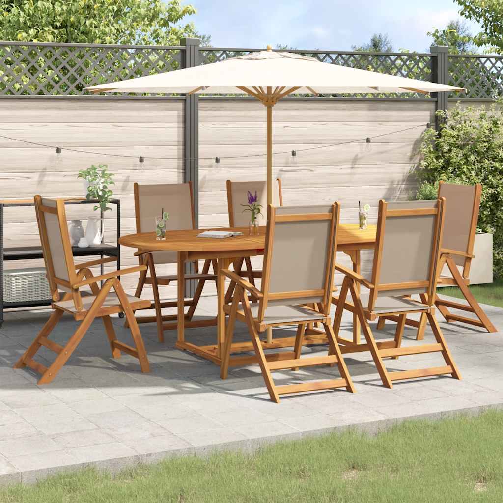 7 Pcs conjunto de jantar para jardim acácia maciça e textilene