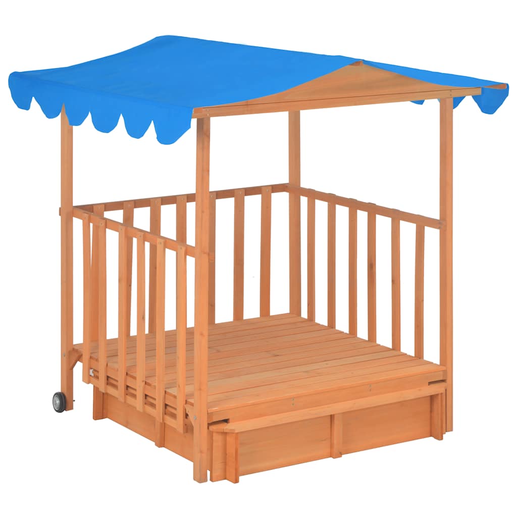 Casa de brincar infantil c/ caixa areia madeira abeto azul uv50