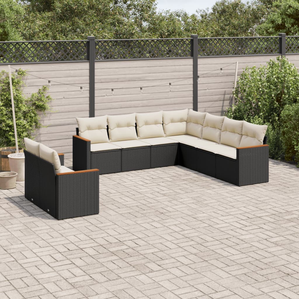 9 Pcs conjunto de sofás p/ jardim c/ almofadões vime PE preto