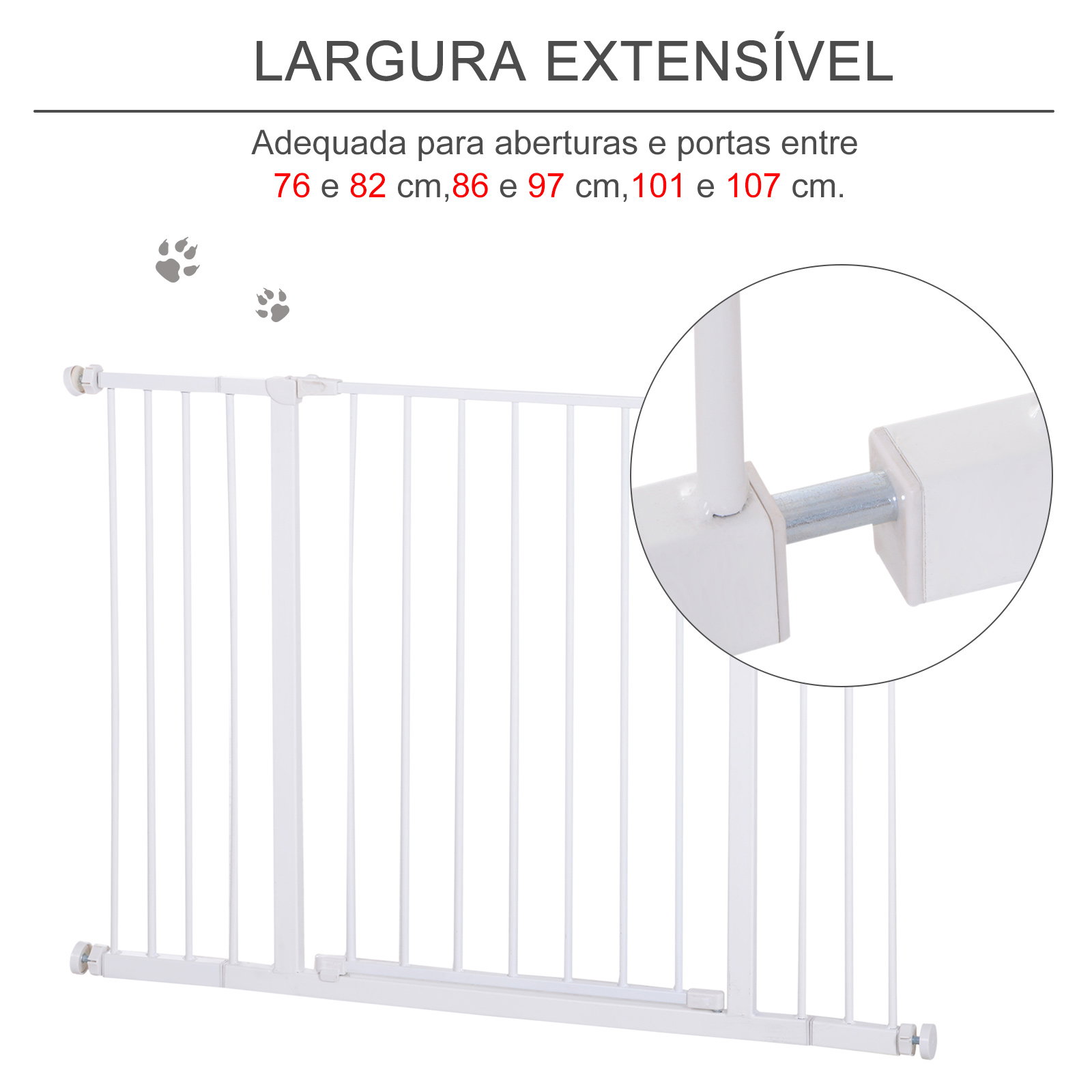 Barreira de segurança para animais de estimação extensível para escadas e portas barreira de segurança para cães 76-107x76 cm branco