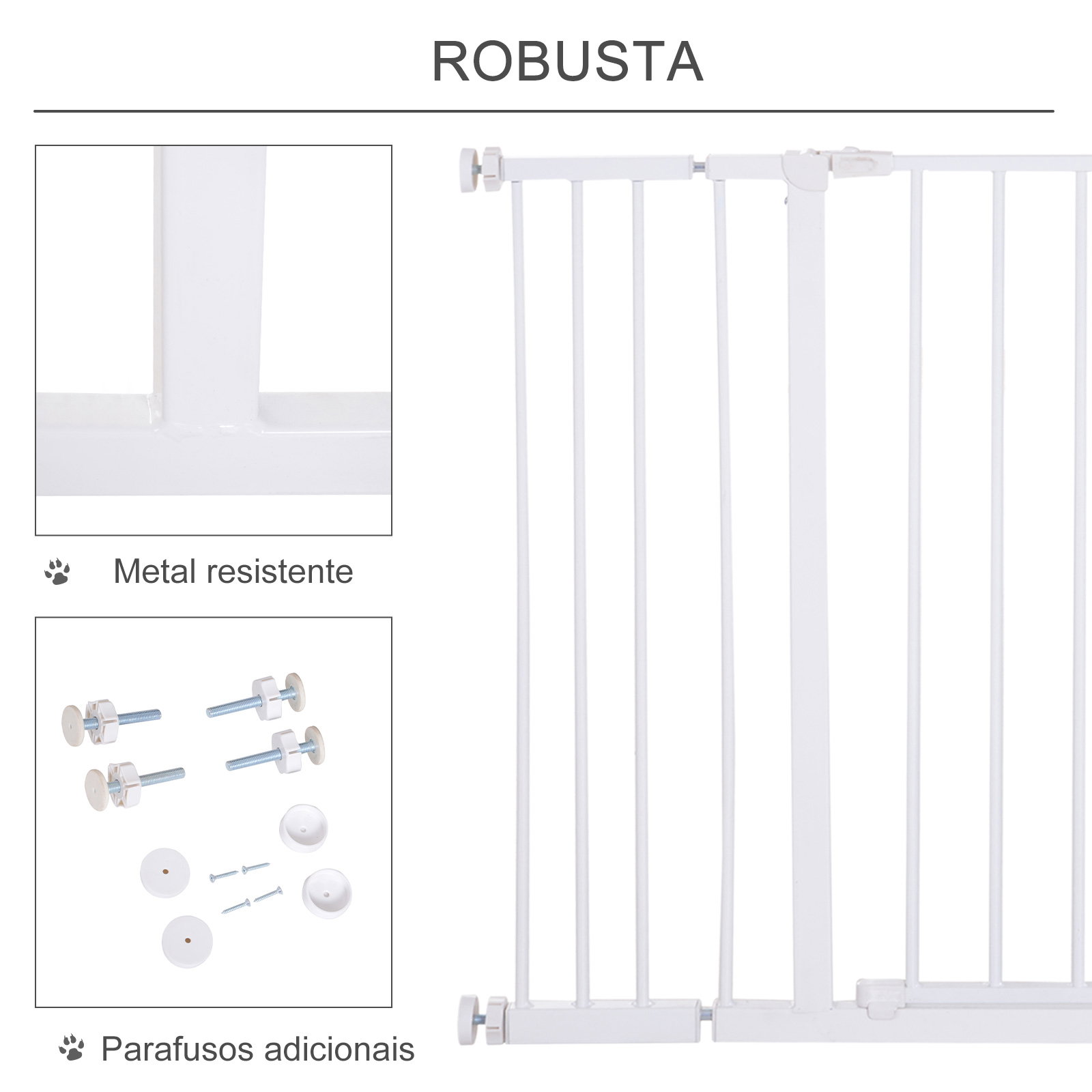 Barreira de segurança para animais de estimação extensível para escadas e portas barreira de segurança para cães 76-107x76 cm branco