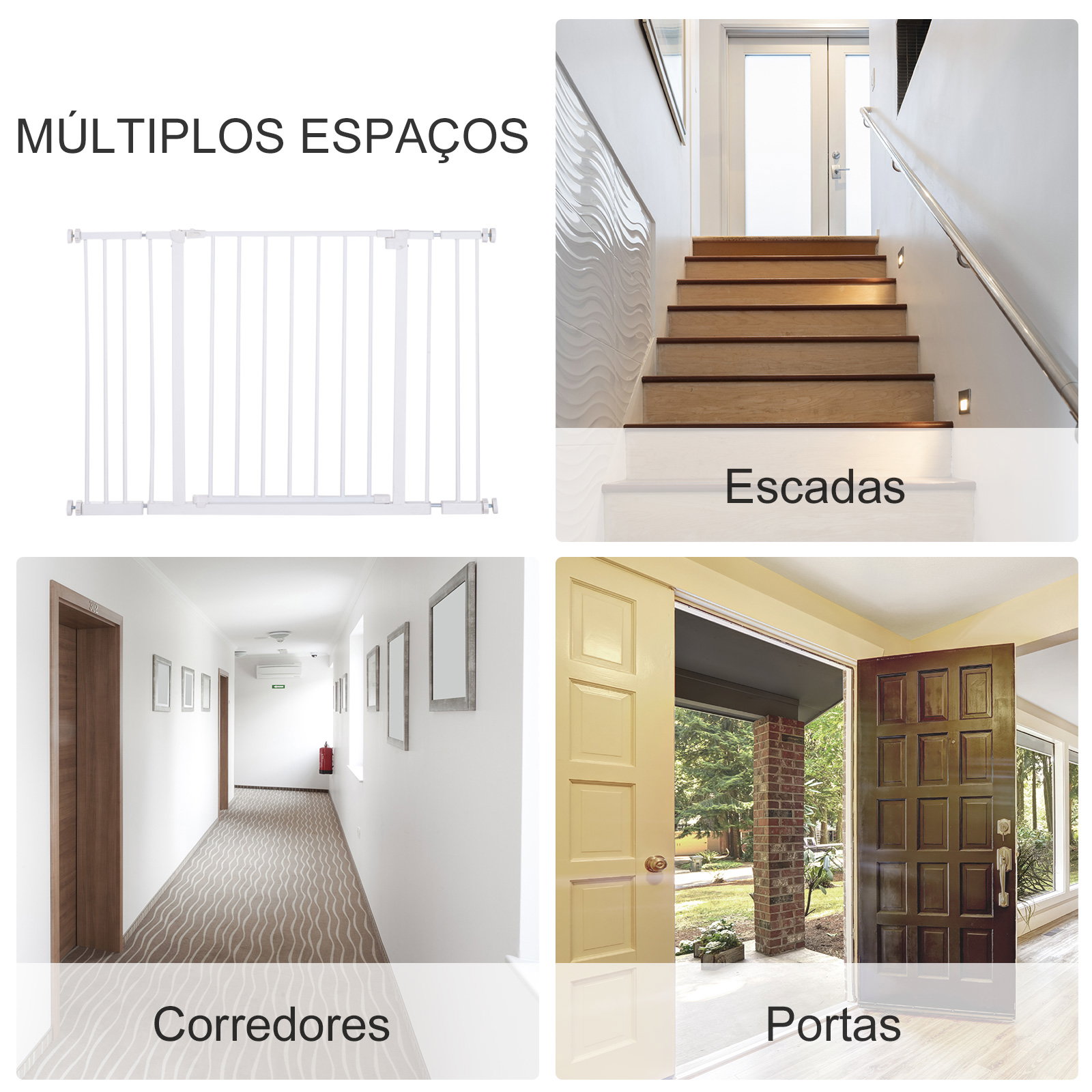 Barreira de segurança para animais de estimação extensível para escadas e portas barreira de segurança para cães 76-107x76 cm branco