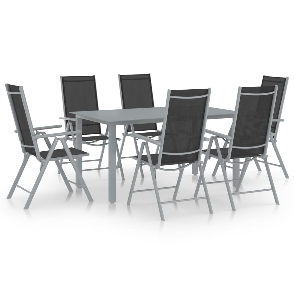 7 Pcs conjunto de jantar para jardim alumínio prateado e preto