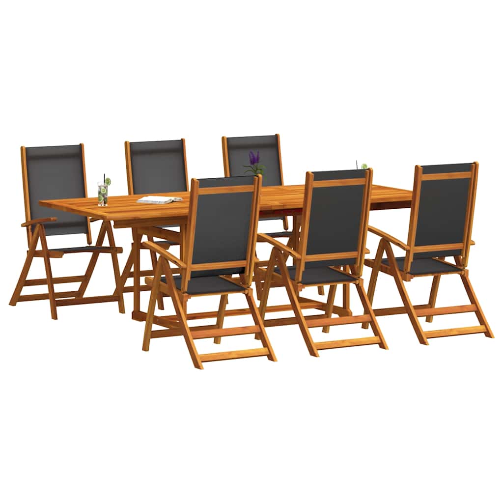 7 Pcs conjunto de jantar para jardim acácia maciça e textilene