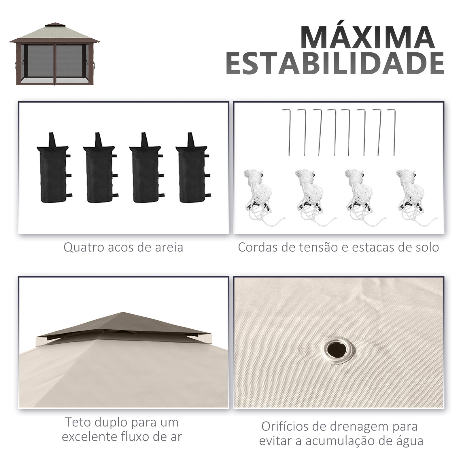 Tenda dobrável pop-up 3,92x3,92x2,83 m com altura ajustável proteção uv50+ rede mosquiteira e bolsa de transporte bege e marrom