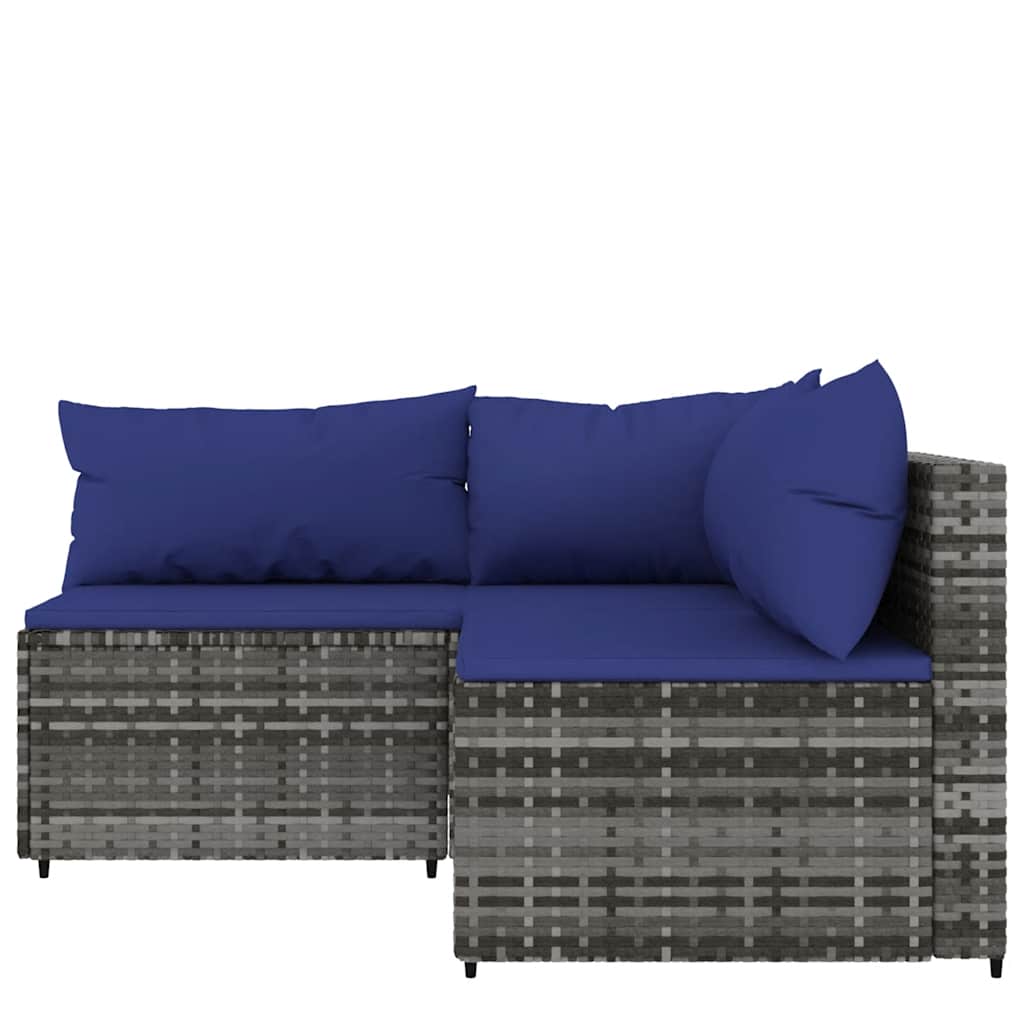 3 Pcs conjunto lounge de jardim c/ almofadões vime PE cinzento
