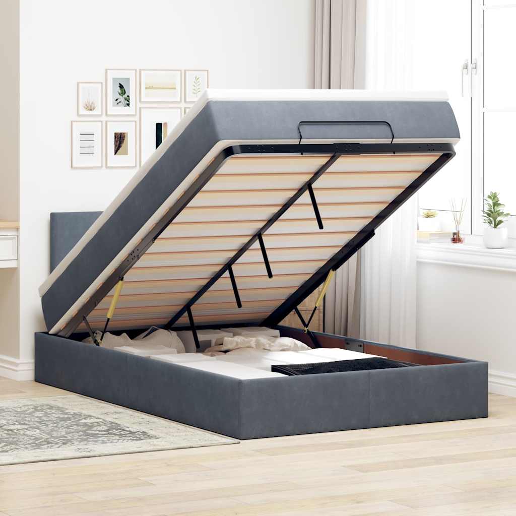 Cama otomana com colchão 120x190 cm veludo cinzento-escuro