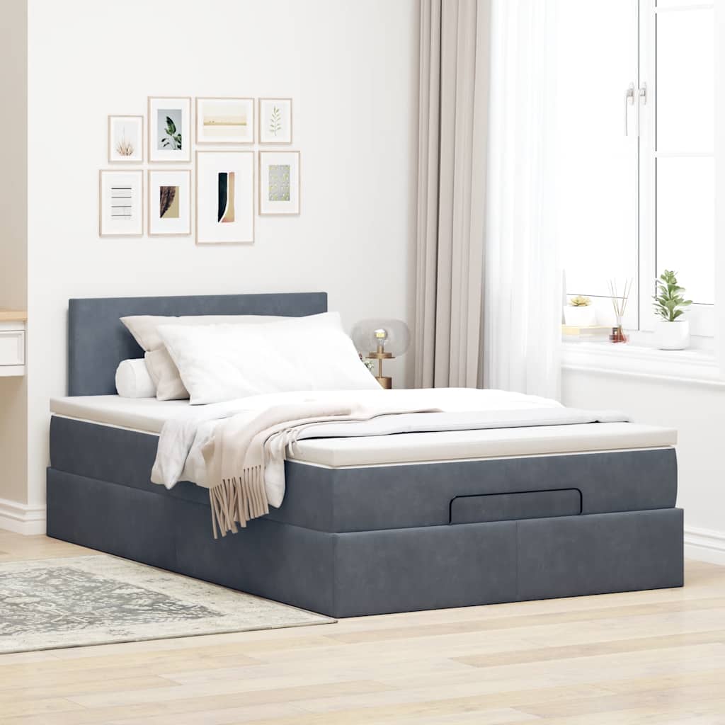 Cama otomana com colchão 120x190 cm veludo cinzento-escuro
