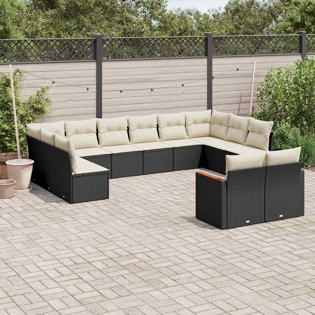 12 Pcs conjunto de sofás de jardim c/ almofadões vime PE preto