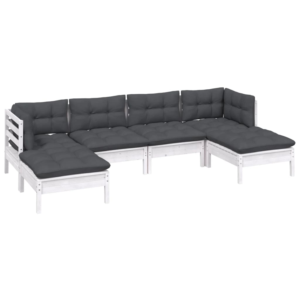 6 Pcs conjunto lounge de jardim c/ almofadões pinho branco