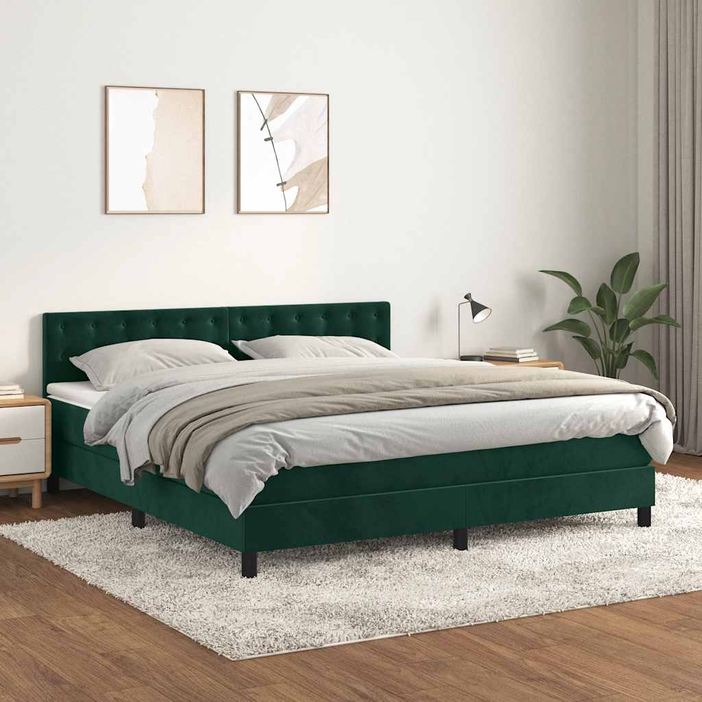 Cama com molas/colchão 160x200 cm veludo verde-escuro