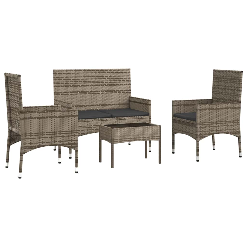 4 Pcs conjunto lounge de jardim c/ almofadões vime PE cinzento