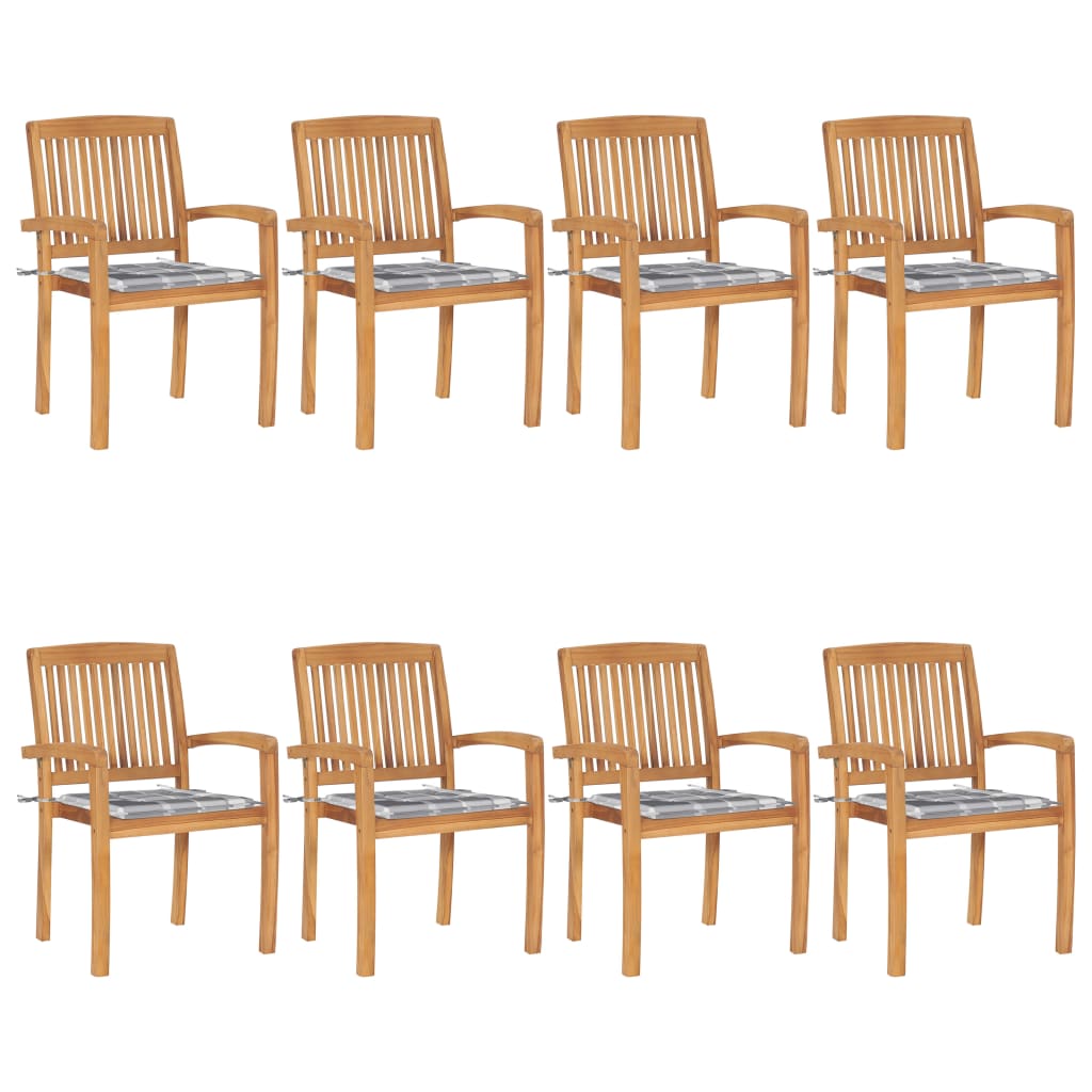 Cadeiras de jardim empiháveis c/ almofadões 8 pcs teca maciça