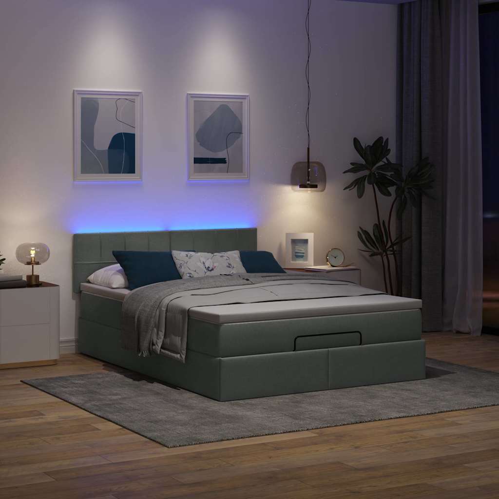 Cama otomana com colchão & leds 140x200 cm cinzento escuro
