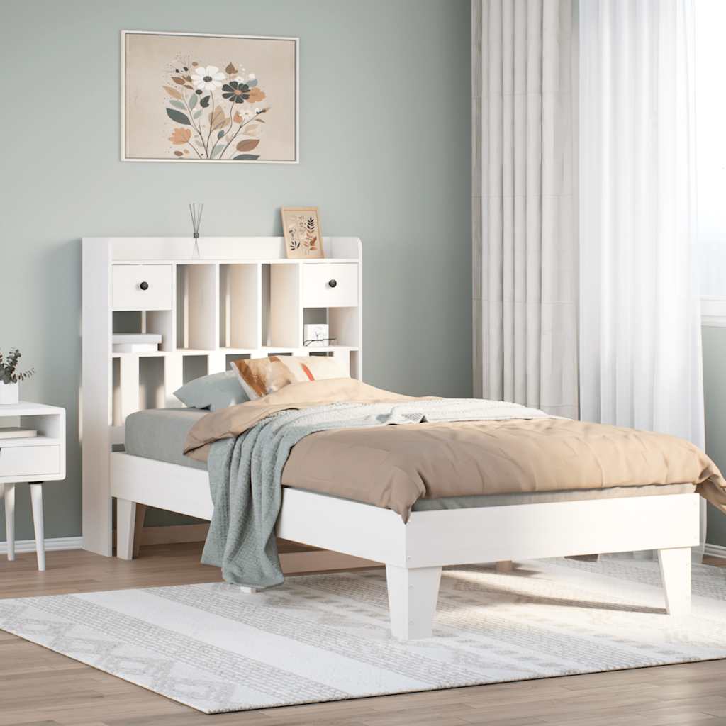 Cama sem colchão 90x200 cm madeira de pinho maciça branco