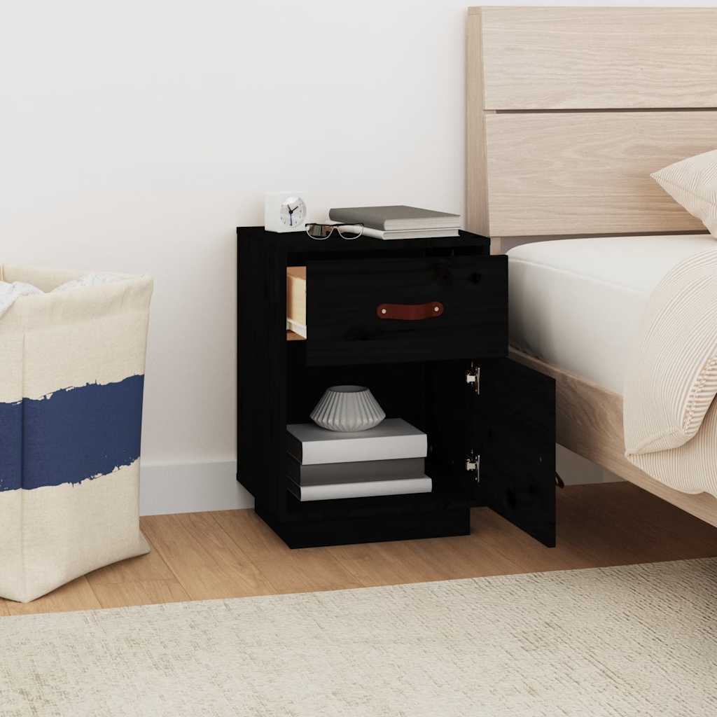 Mesa de cabeceira 40x34x55 cm madeira de pinho maciça preto