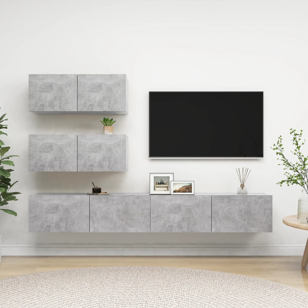 4 Pcs conjunto de móveis de TV derivados madeira cinza cimento