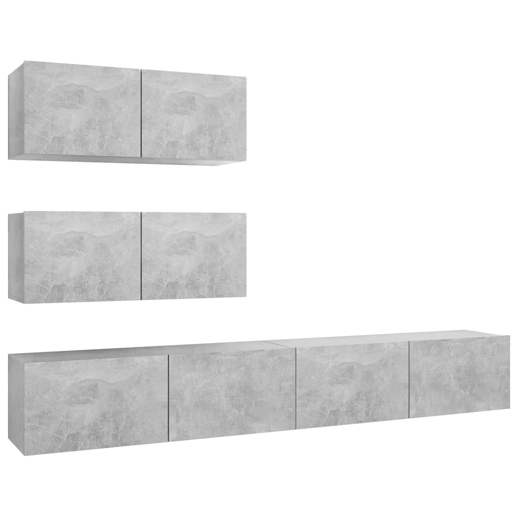4 Pcs conjunto de móveis de TV derivados madeira cinza cimento