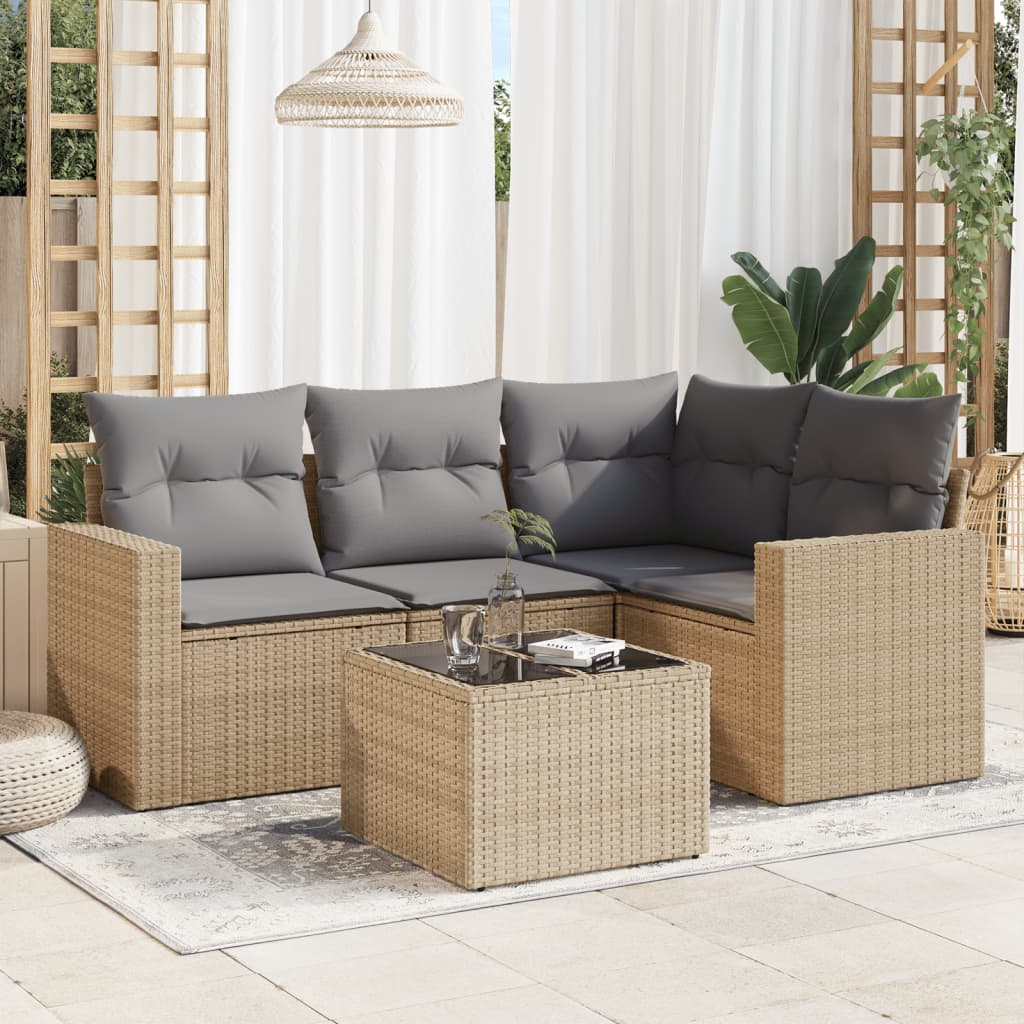 5 Pcs conjunto de sofás p/ jardim com almofadões vime PE bege