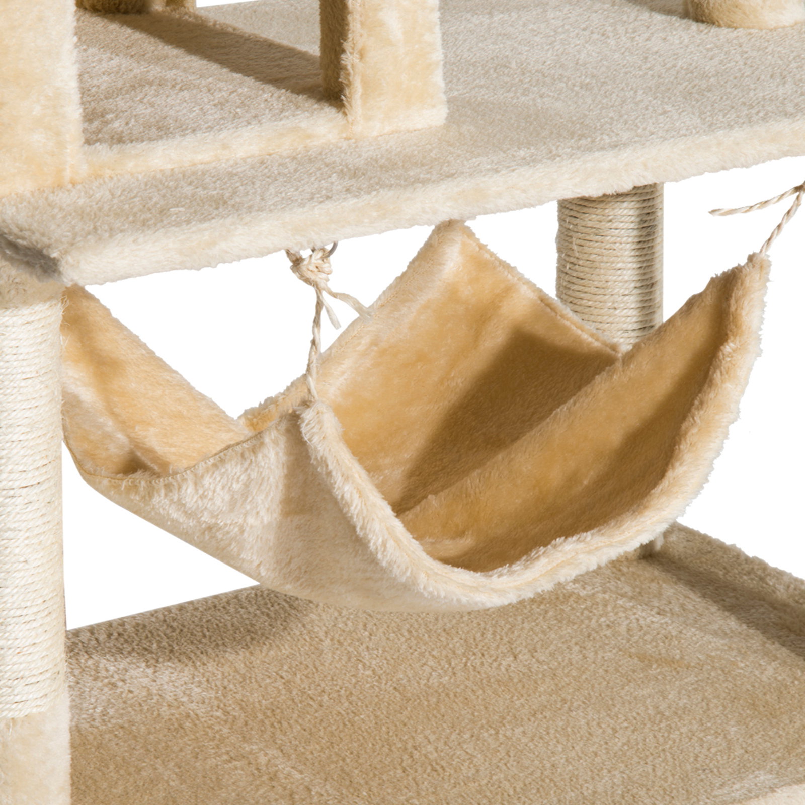 Árvore arranhador para gatos com plataformas múltiples brinquedo suspenso caverna espaçosa rede macia postes de coçar 70x40x152 cm bege